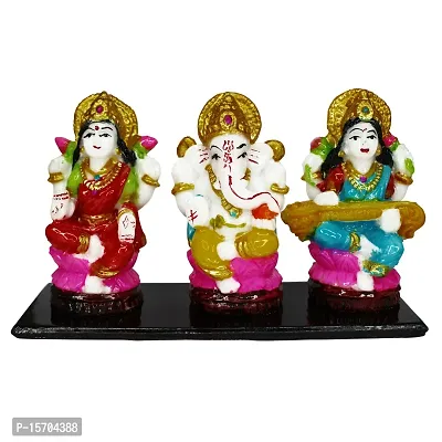 Om BhariPuri Marble Lakshmi Ganesh Saraswati Murti Laxmi Ganesha Sarda MATA Statue for Home Puja Temple, Diwali Pooja Idol (H x W :- 3.5 x 9 inch)