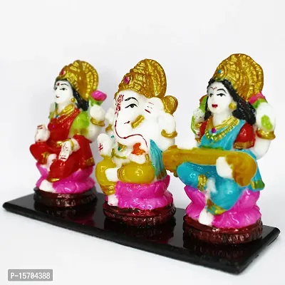 Om BhariPuri Marble Lakshmi Ganesh Saraswati Murti Laxmi Ganesha Sarda MATA Statue for Home Puja Temple, Diwali Pooja Idol (H x W :- 3.5 x 9 inch)-thumb3