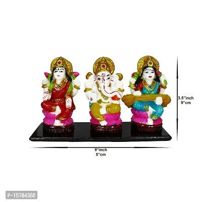 Om BhariPuri Marble Lakshmi Ganesh Saraswati Murti Laxmi Ganesha Sarda MATA Statue for Home Puja Temple, Diwali Pooja Idol (H x W :- 3.5 x 9 inch)-thumb4