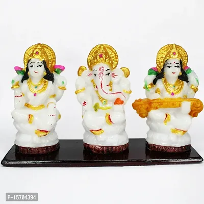 Om BhariPuri Marble Lakshmi Ganesh Saraswati Murti Laxmi Ganesha Sarda MATA Statue for Home Puja Temple, Diwali Pooja Idol (H x W x L:- 9 x 15 x 5 cm)