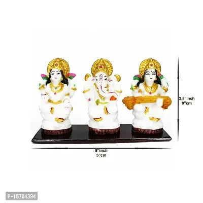 Om BhariPuri Marble Lakshmi Ganesh Saraswati Murti Laxmi Ganesha Sarda MATA Statue for Home Puja Temple, Diwali Pooja Idol (H x W x L:- 9 x 15 x 5 cm)-thumb2