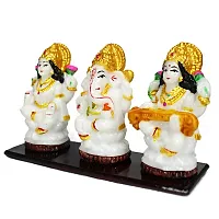 Om BhariPuri Marble Lakshmi Ganesh Saraswati Murti Laxmi Ganesha Sarda MATA Statue for Home Puja Temple, Diwali Pooja Idol (H x W x L:- 9 x 15 x 5 cm)-thumb3