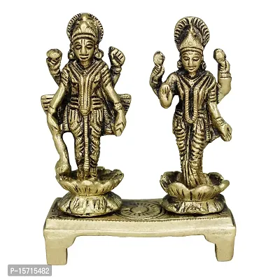 Om BhariPuri Brass Vishnu Lakshmi Brass Idol Lord Vishnu/Laxmi Narayan Standing Murti - Handmade Statue Lakshmi/Laxmi Narayan Idol/Murti/Statue (H x L x W:- 3 x 2.5 x 1 Inch)