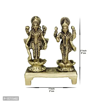 Om BhariPuri Brass Vishnu Lakshmi Brass Idol Lord Vishnu/Laxmi Narayan Standing Murti - Handmade Statue Lakshmi/Laxmi Narayan Idol/Murti/Statue (H x L x W:- 3 x 2.5 x 1 Inch)-thumb5