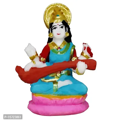 Om BhariPuri Marble Saraswati Maa Idol for Home Temple Pooja Living Study Room Sarswati/Sarda Maa Murti Figurine Religious Gift Items Saraswati Statue (Height :- 3.5 Inch)