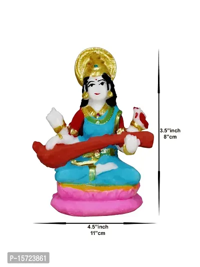 Om BhariPuri Marble Saraswati Maa Idol for Home Temple Pooja Living Study Room Sarswati/Sarda Maa Murti Figurine Religious Gift Items Saraswati Statue (Height :- 3.5 Inch)-thumb2