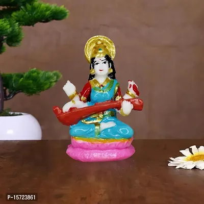 Om BhariPuri Marble Saraswati Maa Idol for Home Temple Pooja Living Study Room Sarswati/Sarda Maa Murti Figurine Religious Gift Items Saraswati Statue (Height :- 3.5 Inch)-thumb4