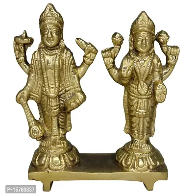 Om Bhari Puri Brass Vishnu Laxmi  Idols (height:- 3.5 Inch, Gold Color)-thumb0