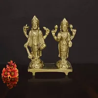 Om Bhari Puri Brass Vishnu Laxmi  Idols (height:- 3.5 Inch, Gold Color)-thumb2