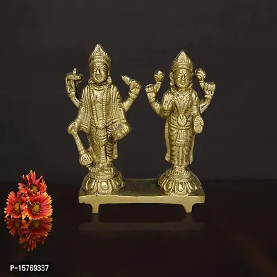 Om Bhari Puri Brass Vishnu Laxmi  Idols (height:- 3.5 Inch, Gold Color)-thumb3