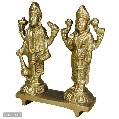 Om Bhari Puri Brass Vishnu Laxmi  Idols (height:- 3.5 Inch, Gold Color)-thumb2