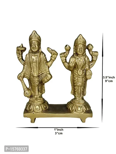 Om Bhari Puri Brass Vishnu Laxmi  Idols (height:- 3.5 Inch, Gold Color)-thumb5