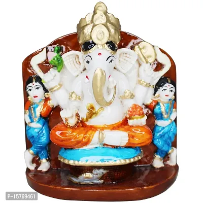 Om BhariPuri Marble Shree Siddhivinayak Murti for Home Temple Puja Ganesh Idol for Home Decor Ganesha Statue for Home Entrance, Main Door, Car Dashboard (H x L x W:- 4 x 3.5 x 2 Inch, Multi Color)-thumb0