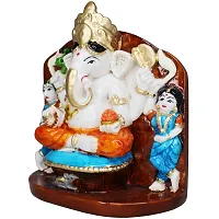 Om BhariPuri Marble Shree Siddhivinayak Murti for Home Temple Puja Ganesh Idol for Home Decor Ganesha Statue for Home Entrance, Main Door, Car Dashboard (H x L x W:- 4 x 3.5 x 2 Inch, Multi Color)-thumb1