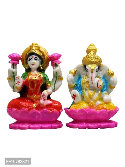 Om BhariPuri Marble Ganesh Laxmi Statue for Home Diwali Puja Temple Room Ganesha Lakshmi Murti for Pooja Ganeshji Laxmiji Idol for Gifts (3.5 x 4)