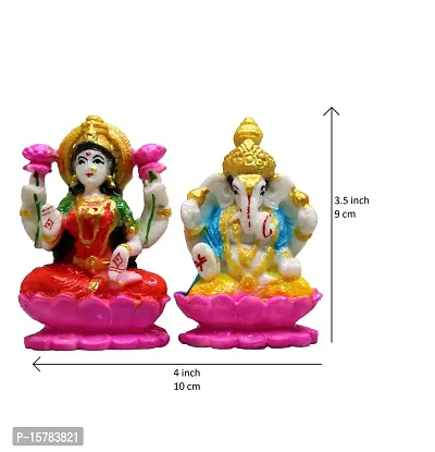 Om BhariPuri Marble Ganesh Laxmi Statue for Home Diwali Puja Temple Room Ganesha Lakshmi Murti for Pooja Ganeshji Laxmiji Idol for Gifts (3.5 x 4)-thumb2