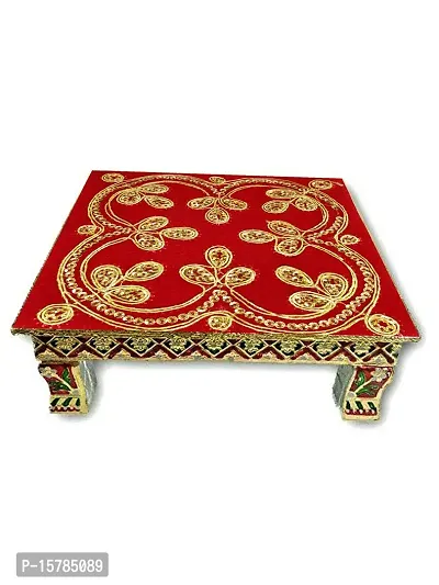 Om BhariPuri Pooja Ghar Velvet Puja Aasan Velvet Aasan, Altar Puja Aasan Altar Cloth Chowki Aasan Kapda Mat for Puja Table Velvet Altar Cloth for Puja Home Mandir and Temple (5 x 5 In, Red, Pack Of 4)-thumb2