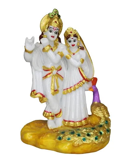 Om BhariPuri Marble Radha Krishna Sculpture Idol/Statue/Murti for Puja, Car Dashborad, Meditation, Prayer, Office, Home Decor Gift Item/Product-Money, Good Luck, Love (6 Inch, White Color)