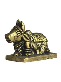 Om BhariPuri Brass Nandi Cow Idol/Murti Shiv Parvati Vahan Bull Embossed Statue for Home Puja/Pooja Temple Vastu (Standard, Height 1.5 Inch, Golden Color)-thumb2