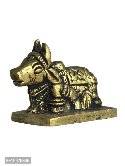 Om BhariPuri Brass Nandi Cow Idol/Murti Shiv Parvati Vahan Bull Embossed Statue for Home Puja/Pooja Temple Vastu (Standard, Height 1.5 Inch, Golden Color)-thumb3