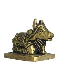 Om BhariPuri Brass Nandi Cow Idol/Murti Shiv Parvati Vahan Bull Embossed Statue for Home Puja/Pooja Temple Vastu (Standard, Height 1.5 Inch, Golden Color)-thumb3