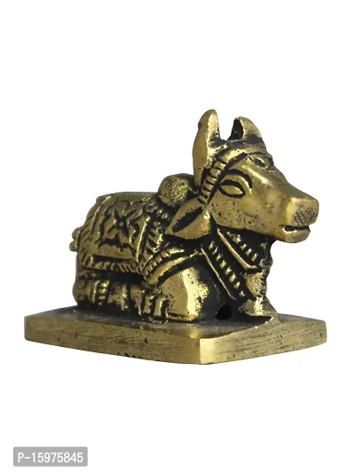 Om BhariPuri Brass Nandi Cow Idol/Murti Shiv Parvati Vahan Bull Embossed Statue for Home Puja/Pooja Temple Vastu (Standard, Height 1.5 Inch, Golden Color)-thumb4