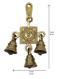 Om BhariPuri Brass Wall Hanging Sun/Surya Bell for Main Door, Home Temple Office Wall Decor Puja/Pooja Bells/Ghanti, Gift Items (7 Inch, Gold Color)-thumb1