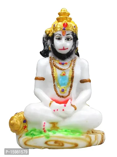 Om BhariPuri Marble Sankat Mochan/Bajrang Bali/Balaji/Hanuman ji ki Murti/Statue/Idol for Car, Door Entance, Gifting Purpose, Home Room Decor Showpiece Figurine (Height 4.5 in, White Color)