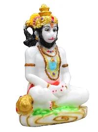 Om BhariPuri Marble Sankat Mochan/Bajrang Bali/Balaji/Hanuman ji ki Murti/Statue/Idol for Car, Door Entance, Gifting Purpose, Home Room Decor Showpiece Figurine (Height 4.5 in, White Color)-thumb2