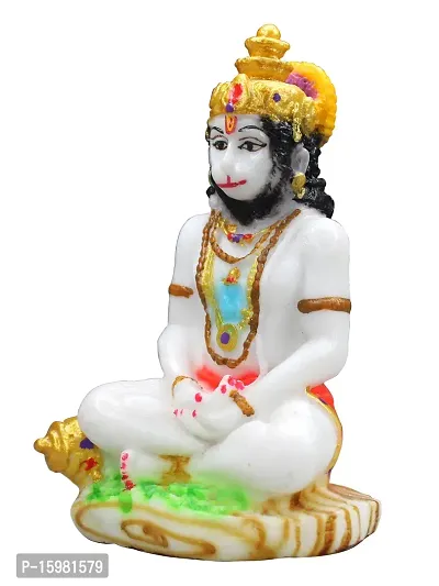 Om BhariPuri Marble Sankat Mochan/Bajrang Bali/Balaji/Hanuman ji ki Murti/Statue/Idol for Car, Door Entance, Gifting Purpose, Home Room Decor Showpiece Figurine (Height 4.5 in, White Color)-thumb5