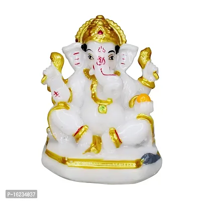 Om BhariPuri Marble Ganesh Idol for Puja Room Ganesha Statue for Home Decor Ganpati Idol for Success and Luck Diwali Gifts Ganesh Murti for Home Temple Puja (10X8X6 Cm)