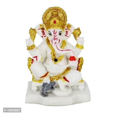 Om BhariPuri Marble Ganesha Idol for Home Decor Ganesh Murti for Home Puja/Pooja Mandir Ganeshji Statue for Happiness Showpiece Figurine 4 Inch-thumb0