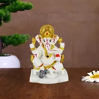 Om BhariPuri Marble Ganesha Idol for Home Decor Ganesh Murti for Home Puja/Pooja Mandir Ganeshji Statue for Happiness Showpiece Figurine 4 Inch-thumb1