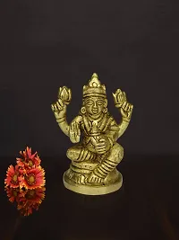 Om BhariPuri Brass Lakshmi/Laxmi MATA Statue Brass Murti for Diwali Puja Durga Maa Idol Golden Color-thumb1