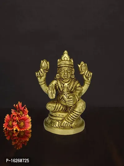 Om BhariPuri Brass Lakshmi/Laxmi MATA Statue Brass Murti for Diwali Puja Durga Maa Idol Golden Color-thumb2