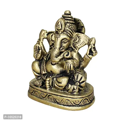 Om BhariPuri Brass Ganesh/Ganesha/Ganesh ji/Ganpati Bappa Ashtadhatu Idol/Murti/Statue for Home Temple Puja/Pooja, Good Luck, Success and Prosperity (H x W x L :- 3 x 2.5 x 1.5 In, Weight :- 0.382 Kg)-thumb5