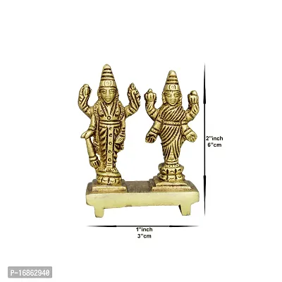 Om BhariPuri Brass Vishnu Lakshmi Brass Idol Lord Vishnu/Laxmi Narayan Standing Murti - Handmade Statue Lakshmi/Laxmi Narayan Idol/Murti/Statue (Height :- 2 Inch)-thumb2