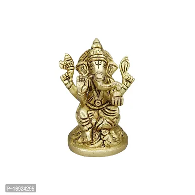 Om BhariPuri Brass Ganesh/Ganesha/Ganesh ji/Ganpati Bappa Ashtadhatu Idol/Murti/Statue for Home Temple Puja/Pooja, Good Luck, Success and Prosperity (H x L x W :-9 x 5 x 5 cm, Weight:- 0.341 kg)