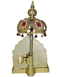 Vinayakmoorti Diamond Studded Metal Umbrella Chatra for God Idol for Car Dash Board Office Table Desk God Aasan for Car Dashboard 18 x 9 x 9 cm-thumb1