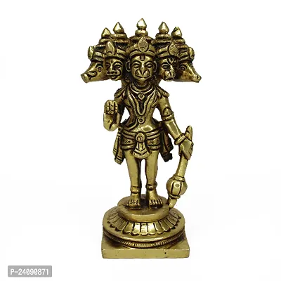 Brass Panchmukhi Hanuman South Facing Main Door Entrance Vastu Remedies Panchmukhi (Five Faced) Hanuman Bajrangbali Bhagwan Idol Sculpture Statue Brass for Home Decor (Weight :-  0.341)