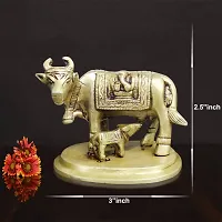 Om BhariPuri Sitting Nandi Cow Brass Statue, Brass Shiva's Bull Statue, Brass Temple Decor, Standard, Pack of 1-thumb3