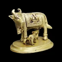 Om BhariPuri Sitting Nandi Cow Brass Statue, Brass Shiva's Bull Statue, Brass Temple Decor, Standard, Pack of 1-thumb4