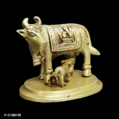 Om BhariPuri Sitting Nandi Cow Brass Statue, Brass Shiva's Bull Statue, Brass Temple Decor, Standard, Pack of 1-thumb5