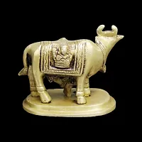 Om BhariPuri Sitting Nandi Cow Brass Statue, Brass Shiva's Bull Statue, Brass Temple Decor, Standard, Pack of 1-thumb1