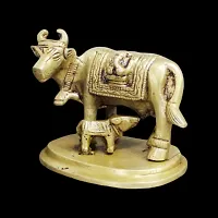 Om BhariPuri Sitting Nandi Cow Brass Statue, Brass Shiva's Bull Statue, Brass Temple Decor, Standard, Pack of 1-thumb2