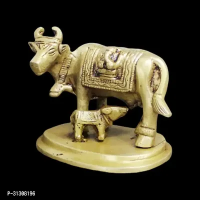 Om BhariPuri Sitting Nandi Cow Brass Statue, Brass Shiva's Bull Statue, Brass Temple Decor, Standard, Pack of 1-thumb3