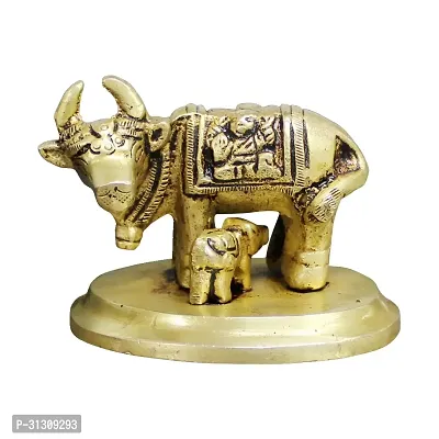 Om BhariPuri Sitting Nandi Cow Brass Statue, Brass Shiva's Bull Statue, Brass Temple Decor, Standard, Pack of 1-thumb0