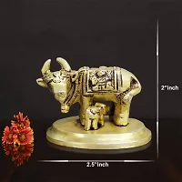 Om BhariPuri Sitting Nandi Cow Brass Statue, Brass Shiva's Bull Statue, Brass Temple Decor, Standard, Pack of 1-thumb3