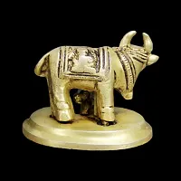 Om BhariPuri Sitting Nandi Cow Brass Statue, Brass Shiva's Bull Statue, Brass Temple Decor, Standard, Pack of 1-thumb4