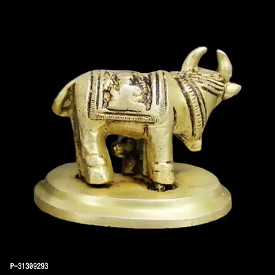 Om BhariPuri Sitting Nandi Cow Brass Statue, Brass Shiva's Bull Statue, Brass Temple Decor, Standard, Pack of 1-thumb5